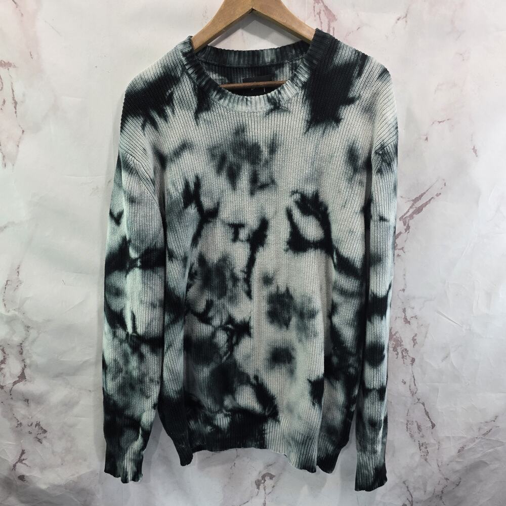 Stussy Sweater Mens Medium Blue Tie Dye Pullover Crew Neck Cotton Rib Knit